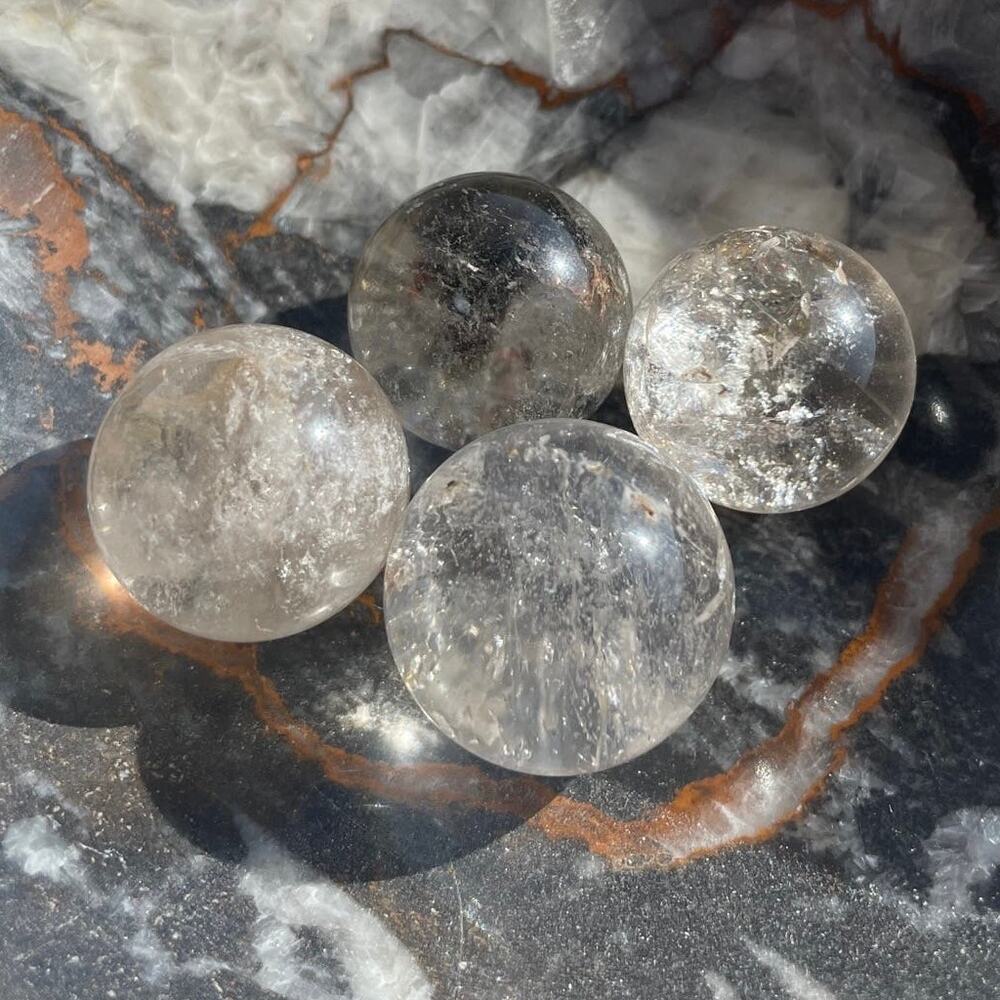 Clear & Garden Quartz Sphere Set of Four!